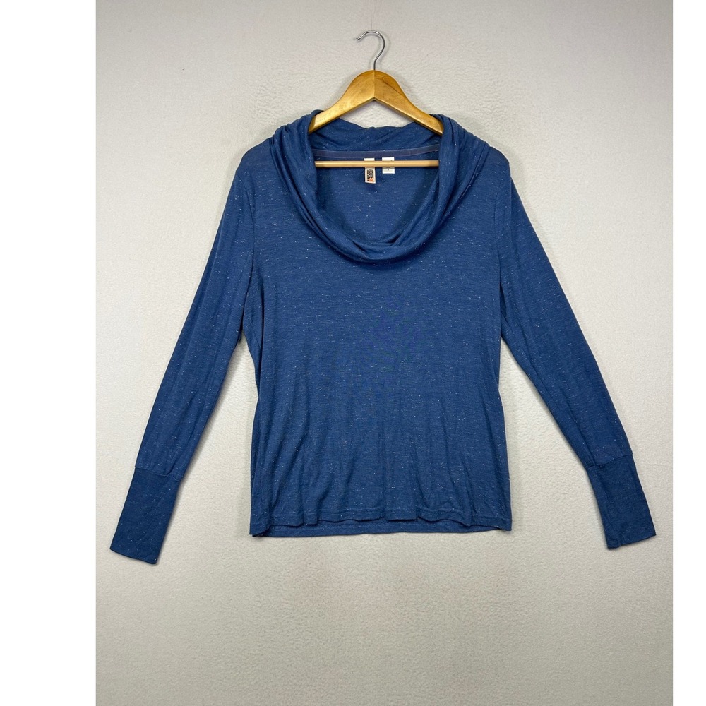 Casual Shimmer Route 66 Womens Large‎ Blue Cowl Neck Long Sleeve Top Pullover